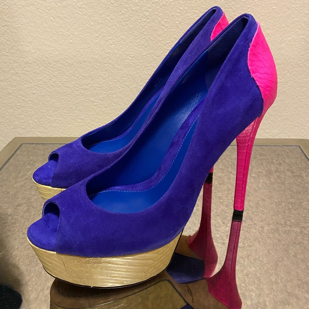 NWT Brian Atwood shoes, multi color suede& leather
